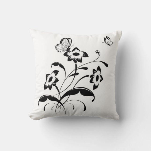Throw Pillow/Butterflies and Flowers Cushion (Front)