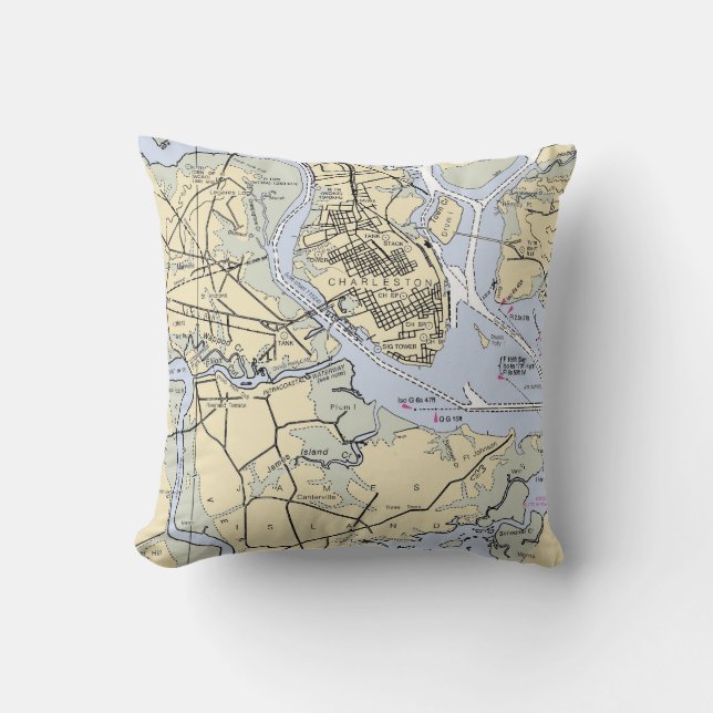 Throw Pillow - Charleston, SC Nautical Chart (Front)
