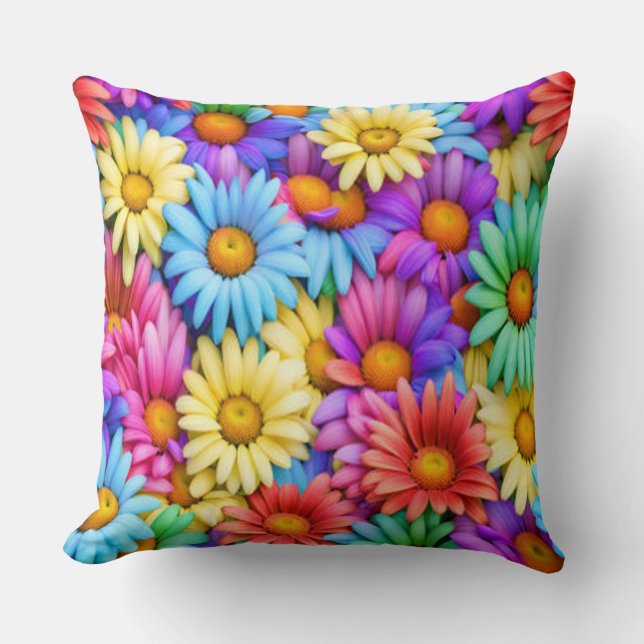 Throw Pillow - Colourful Abstract Daisies #37 (Front)