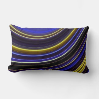 Throw Pillow, Curved Neon Stripes, Blue Gold Lumbar Cushion