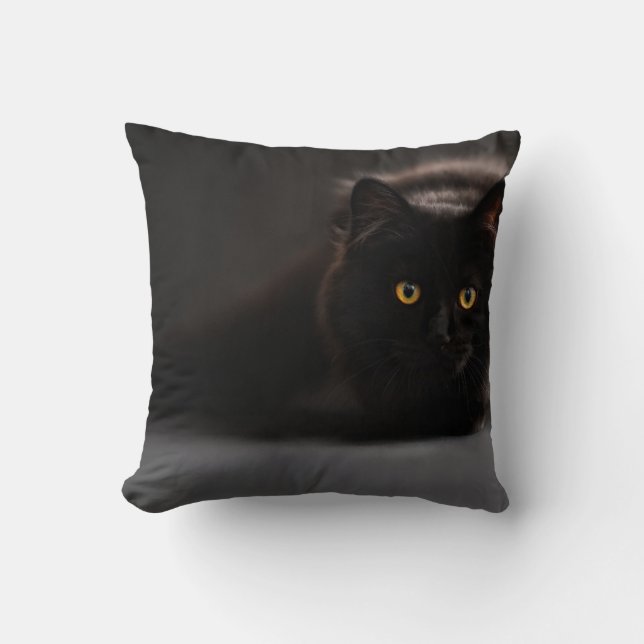 Throw Pillow | cute black cat Designs (Front)