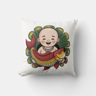 Throw Pillow | Cute Boy with Lucky Koi