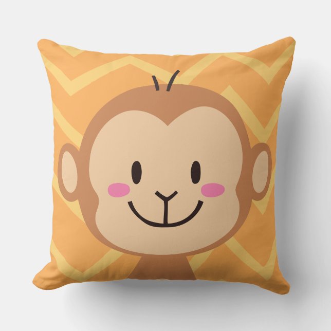 Throw Pillow Cute Monkey Face Chevron Orange Kids (Front)