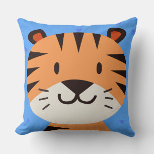 Throw Pillow Cute Tiger Face Blue Triangle Kids