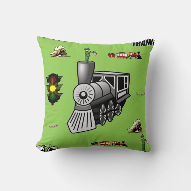 throw pillow decore trains (Front)