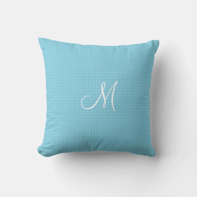 Throw Pillow dots white turquoise  Custom Monogram (Front)