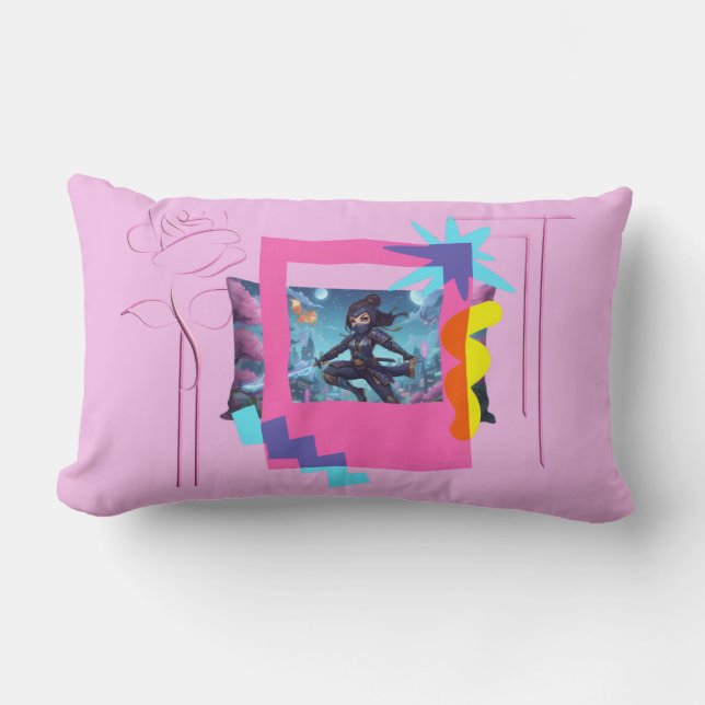 Throw Pillow Fantasy Ninja Girl: Mystic Adventures (Front)