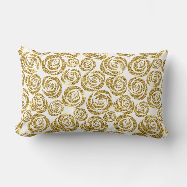 Throw Pillow-Faux Glitter Roses Lumbar Cushion (Front)