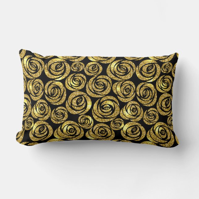 Throw Pillow-Faux Glitter Roses Lumbar Cushion (Front)