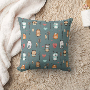 Throw Pillow features a cute illustration.