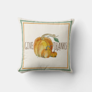 Throw Pillow: Give Thanks Pumpkin Harvest Blessing Cushion