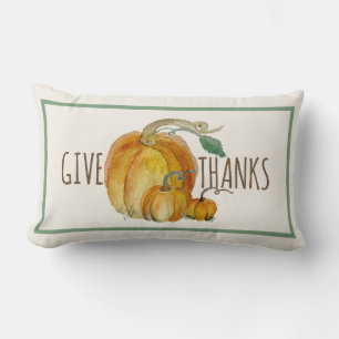 Throw Pillow: Give Thanks Pumpkin Harvest Blessing Lumbar Cushion