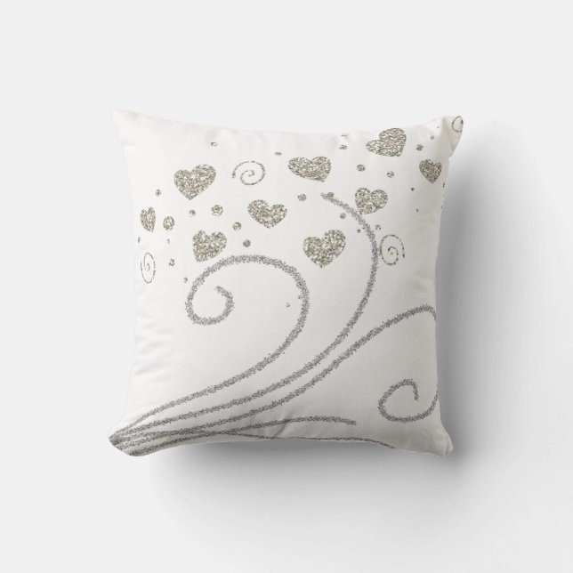 Throw Pillow Gold Hearts Silver  (Front)