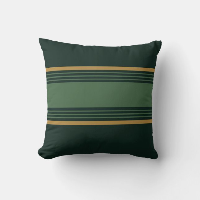 Throw Pillow/Green and Gold Stripes Cushion (Front)