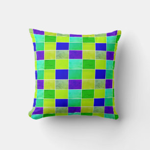 Throw Pillow Green Yellow Purple Squares