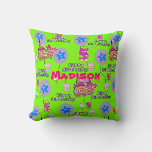 Throw Pillow, Happy 5th Birthday Green Cushion