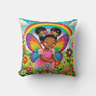 THROW PILLOW "HAPPY FAIRY PICKING FLOWERS"