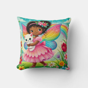 THROW PILLOW "HAPPY FAIRY with KITTEN"