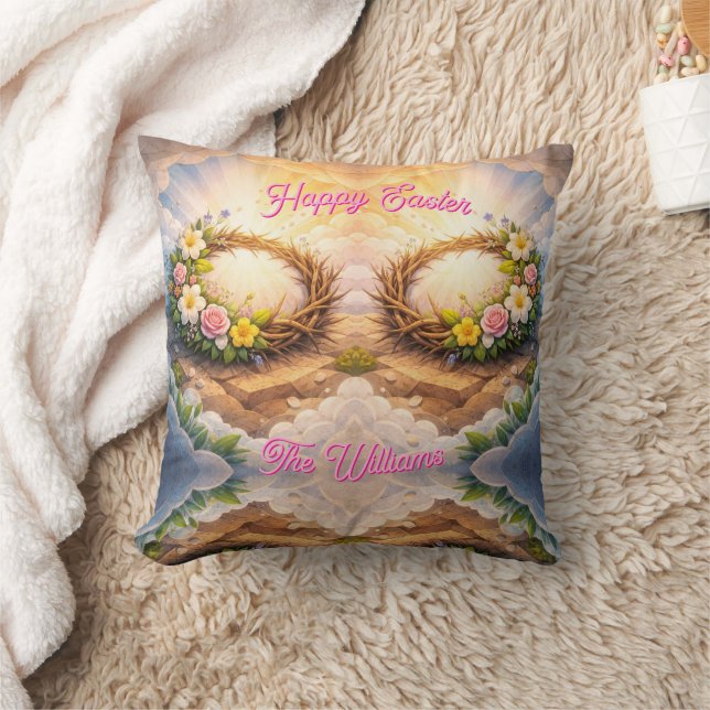 Throw Pillow He Is Risen Religious Floral Crown (Blanket)