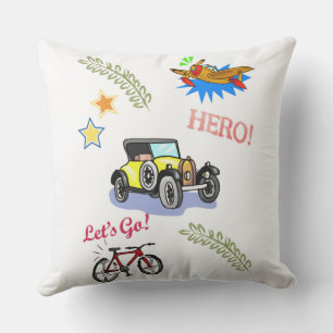 Throw Pillow Hero Bicycle Car Aeroplane 