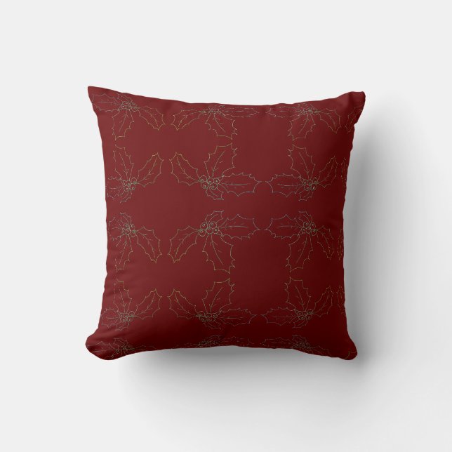 Throw Pillow Holly Sketch allover print red backgr (Front)
