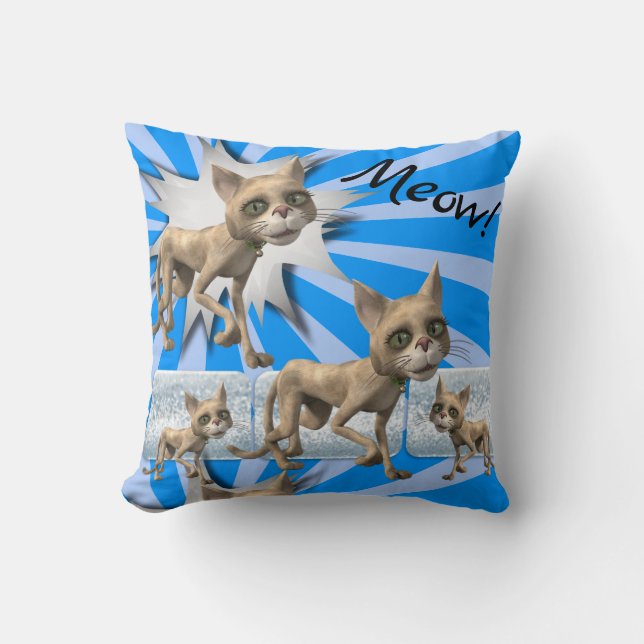 Throw Pillow Meow! Cats Blue Stripe (Front)