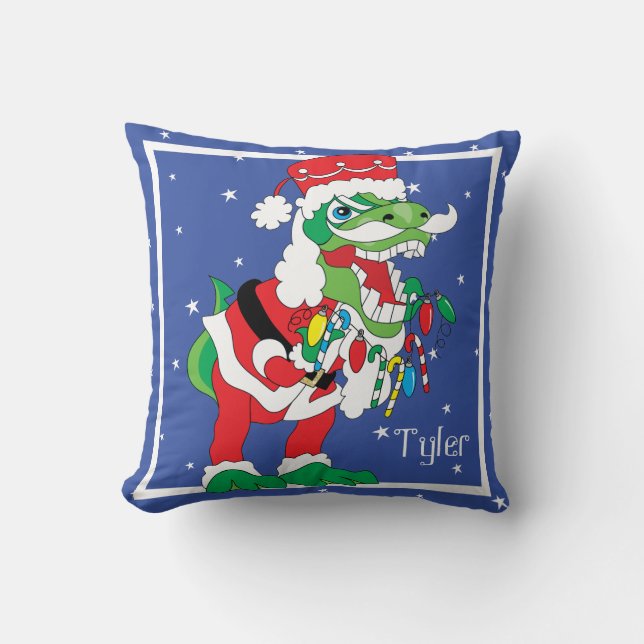 Throw Pillow Merry Christmas TySANTAsaurus Rex 2 (Front)