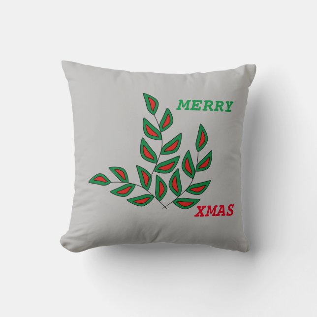 Throw Pillow Merry Xmas Grey (Front)