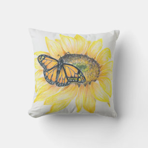 Throw Pillow- Monarch & Sunflower Cushion