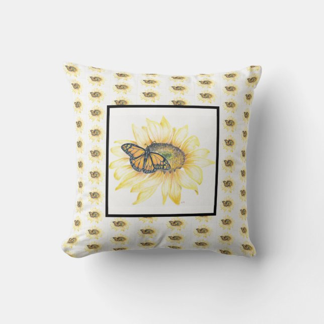 Throw Pillow Monarch & Sunflower Print (Front)