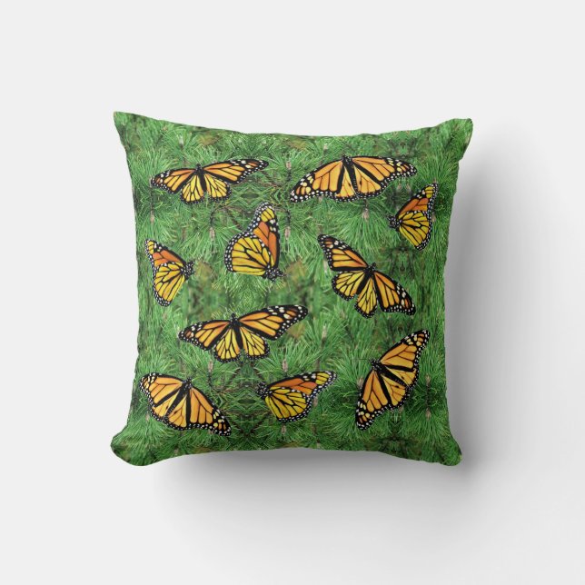 Throw Pillow Monarchs on Pine Boughs (Front)
