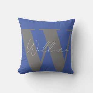 Throw Pillow Monogram name blue grey stylish gift