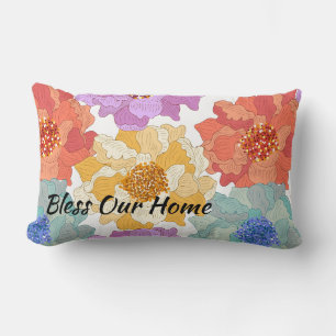 Throw Pillow-Multi Floral Bless Our Home Lumbar Cushion