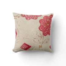 Throw Pillow Old Cream Quilt Tattered Red Flowers