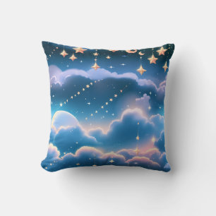 Throw Pillow - Pastel Blue Celestial Moon