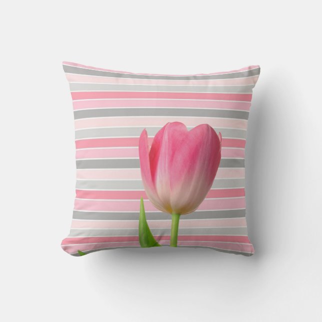 Throw Pillow Pastel Stripe Pink Tulip (Front)