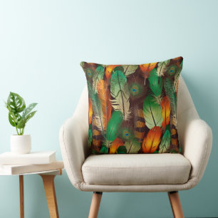 Throw Pillow Peacock Feathers