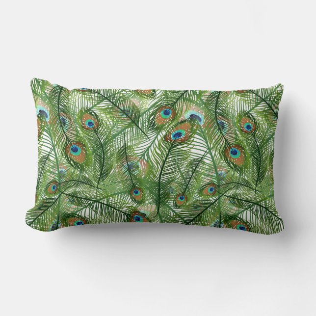 Throw Pillow-Peacock Feathers Lumbar Cushion (Front)