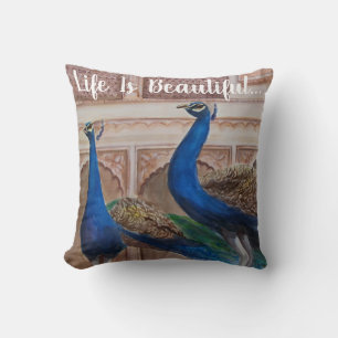 Throw Pillow- Peacocks Of The Mahal  Cushion