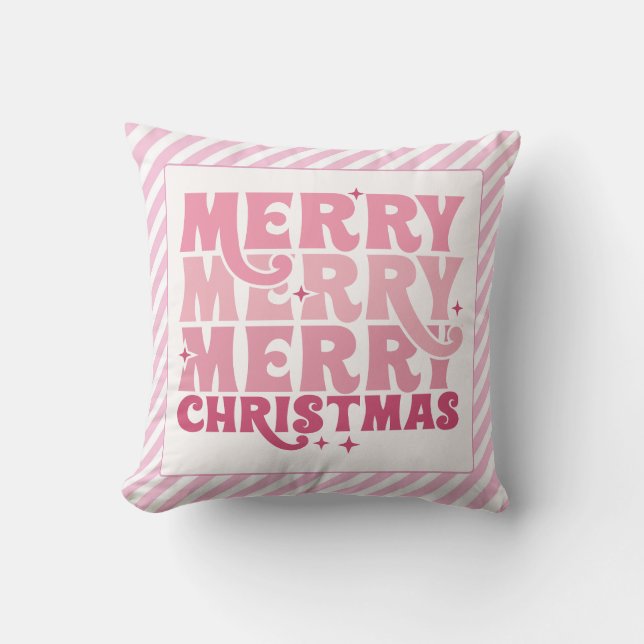 Throw Pillow Pink Christmas striped decor (Front)
