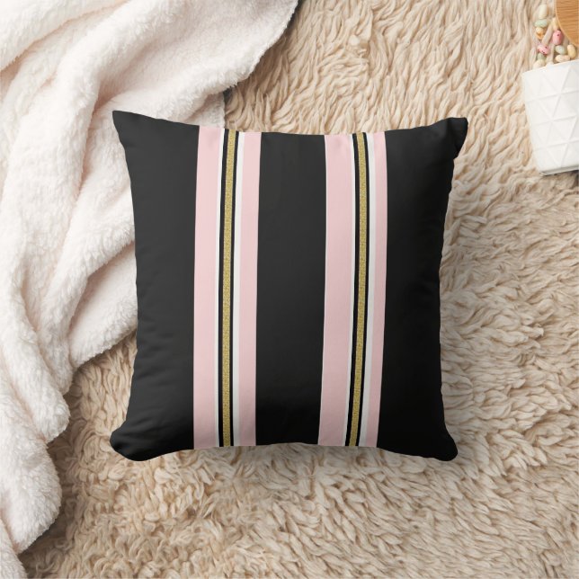 Throw Pillow Pink & White Gold Black Stripe (Blanket)