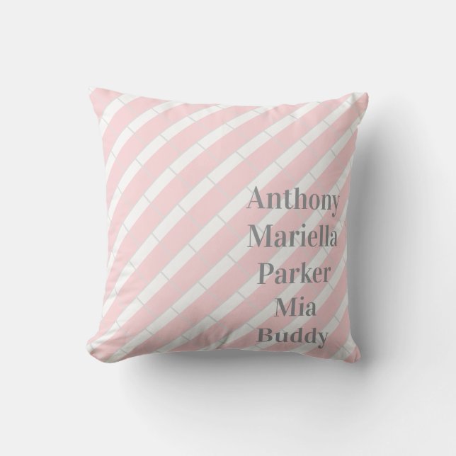 Throw Pillow Pink & White Grey Stripe (Front)