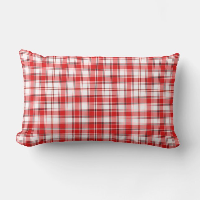 Throw Pillow-Red Plaid Lumbar Cushion (Front)