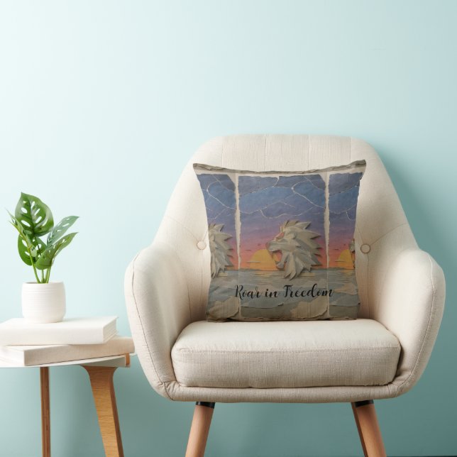 Throw Pillow – Roaring Sunset Lion (Chair)