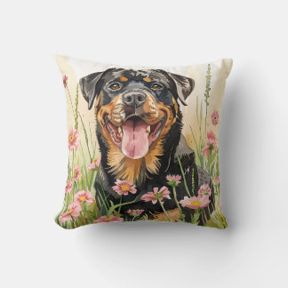 Throw Pillow – Rottweiler Watercolor Throw Pillow