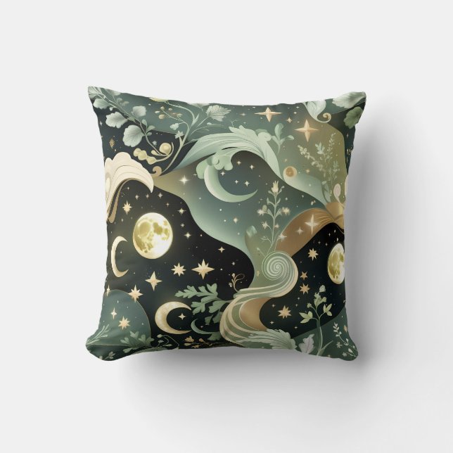 Throw Pillow – Sage Green Celestial Moon (Front)