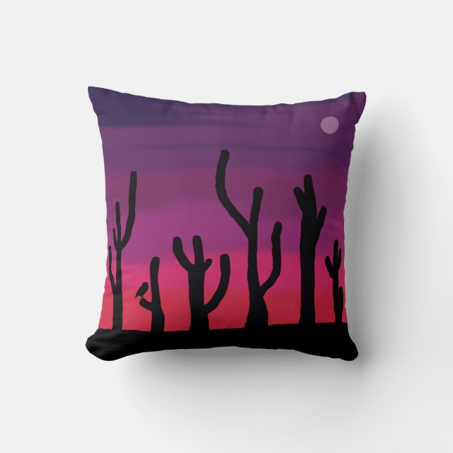 Throw Pillow Saguaro Sunset with Owl (Front)