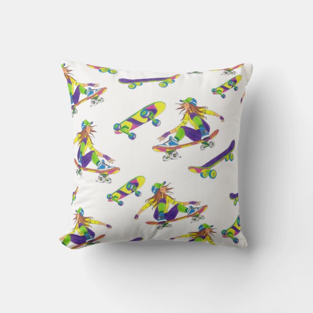 Throw Pillow Skateboarder Girl Pattern (Front)
