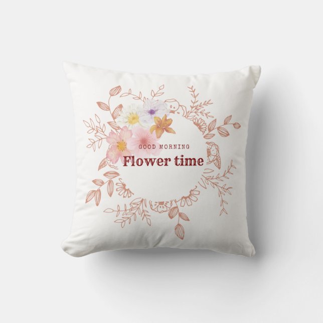 Throw Pillow | Soft Botanical Flower Time Cushion (Front)