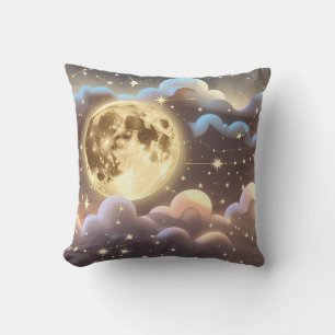 Throw Pillow - Soft Gold Ivory Celestial Moon